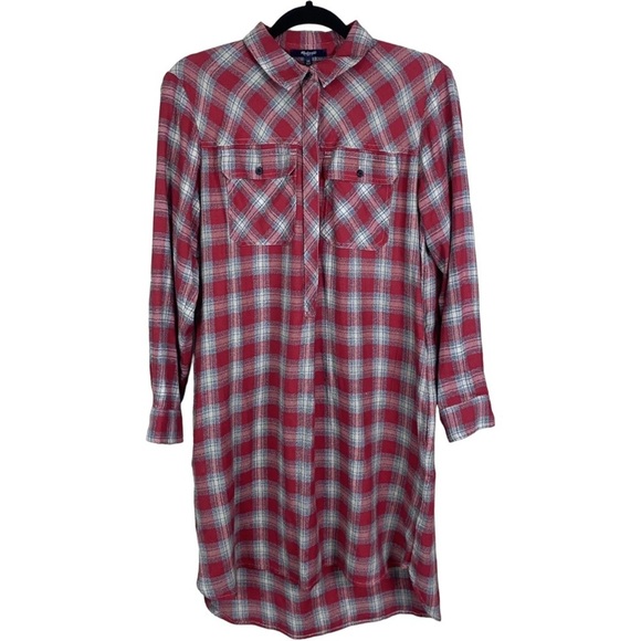 Madewell Red Plaid Button Up Long Sleeve Shirt Dress Size XS. - Picture 4 of 9